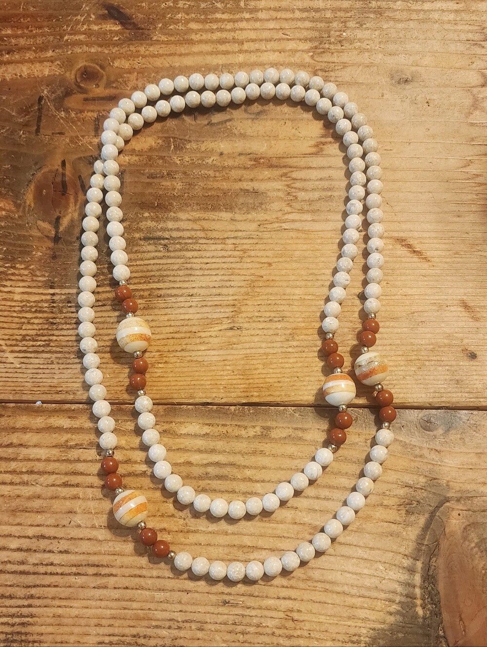 Gemstone Beaded White and Brown Layered Necklace - Brand Unspecified